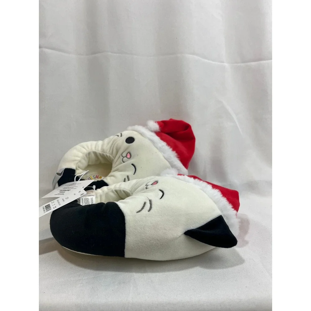 Squishmallows Santa Hat Cat Plush Slippers Kids Size 2/3 Off-White Black Holiday